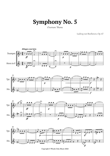 Symphony No. 5 by Beethoven for Trumpet and French Horn Duet (arr. Ander)