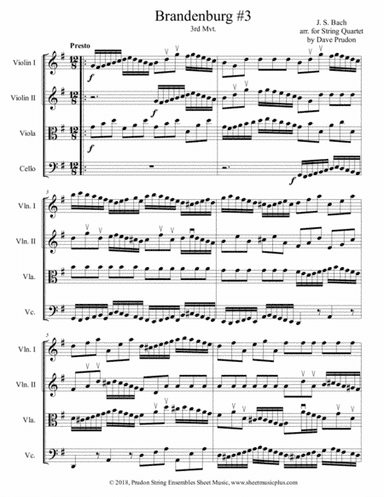 Brandenburg Concerto #3, 3rd Mvt. for String Quartet (arr. Dave Prudon)