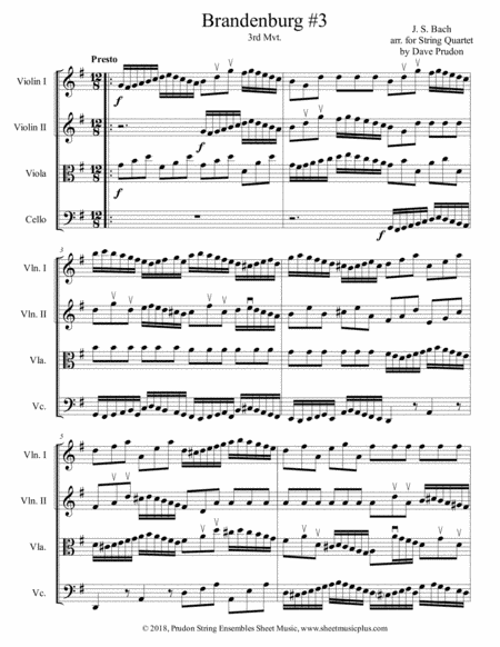 Brandenburg Concerto #3, 3rd Mvt. for String Quartet (arr. Dave Prudon)