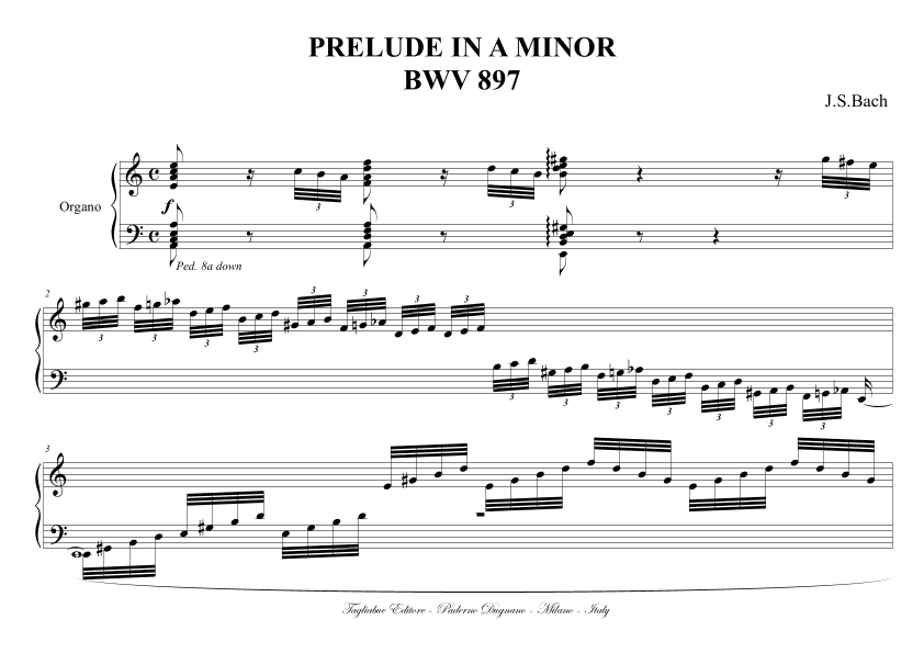 PRELUDE IN A MINOR - BWV 897 - Arr. for Organ with pedal suggestion (arr. Renato Tagliabue)