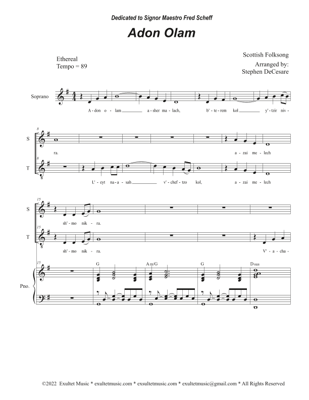 Adon Olam (2-part choir - (Soprano and Tenor) (arr. Stephen DeCesare)
