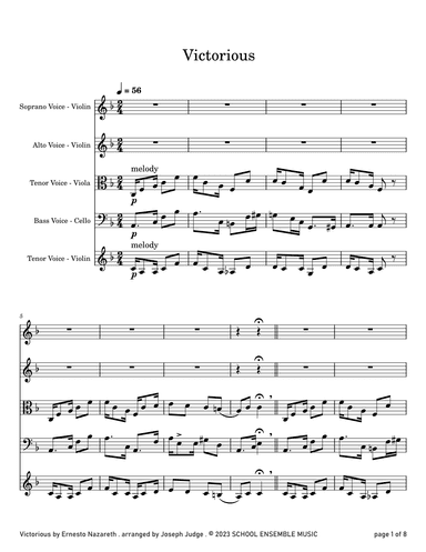 Victorious by Nazareth for String Quartet in Schools (arr. Joseph Judge)