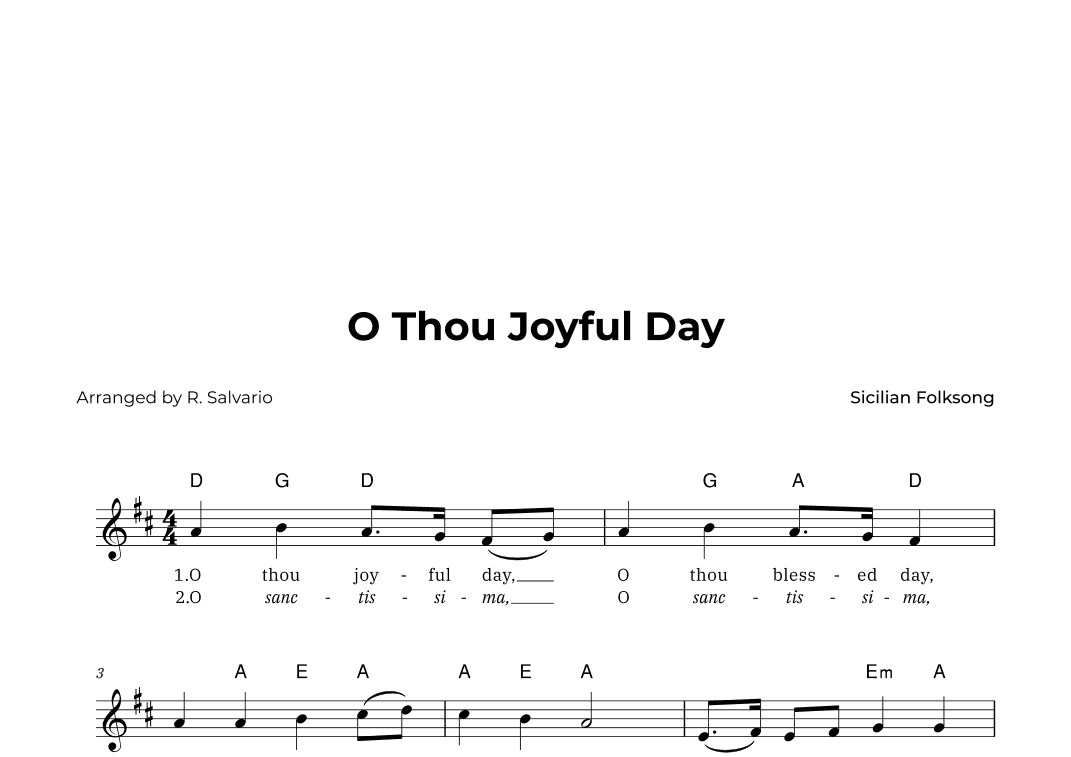 O Thou Joyful Day (Key of D Major) (arr. R. Salvario)