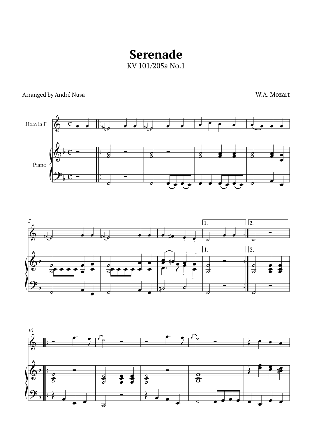Serenade KV 101 250a No.1 (arr. André Nusa)
