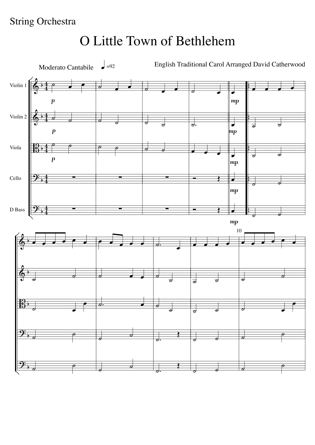 O Little town of Bethlehem arranged for String Orchestra by David Catherwood (arr. David Catherwood)