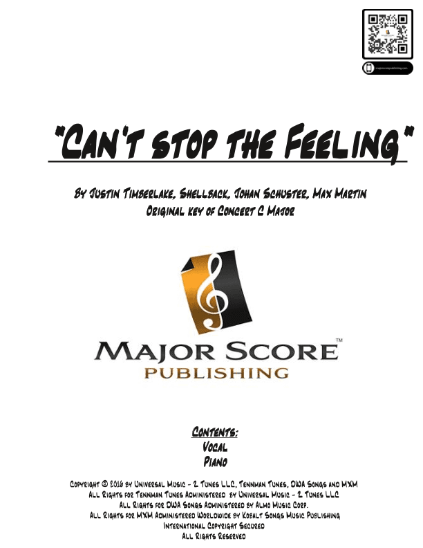 Can't Stop The Feeling! (arr. MAJOR SCORE PUBLISHING TM.)
