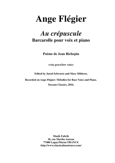 Ange Flégier:  Au crépuscule for bass voice and piano (arr. Musik Fabrik Music Publishing)