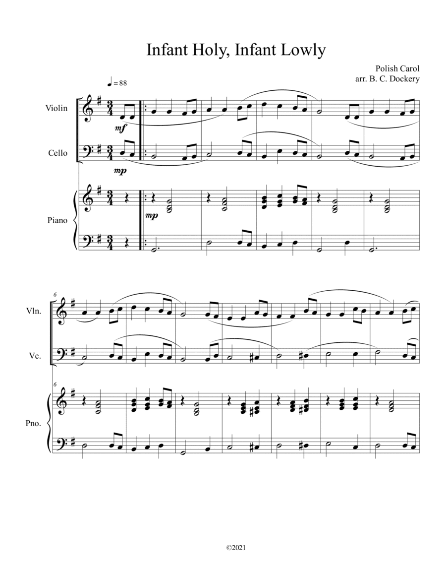Infant Holy, Infant Lowly (Violin and Cello Duet with Piano Accompaniment) (arr. B. C. Dockery)