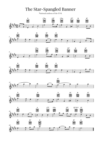 The Star Spangled Banner (National Anthem of the USA) - Guitar - E Major (arr. Cadenza Editions)