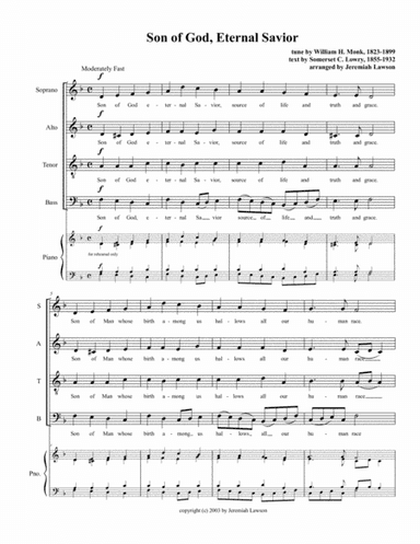 Son of God, Eternal Savior (Somerset C Lowry/William H Monk) arranged for SATB (arr. Jeremiah Lawson)