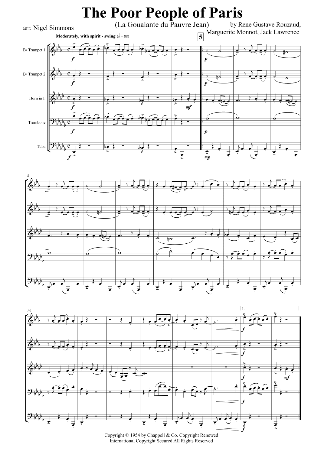 The Poor People Of Paris (arr. Nigel Simmons)