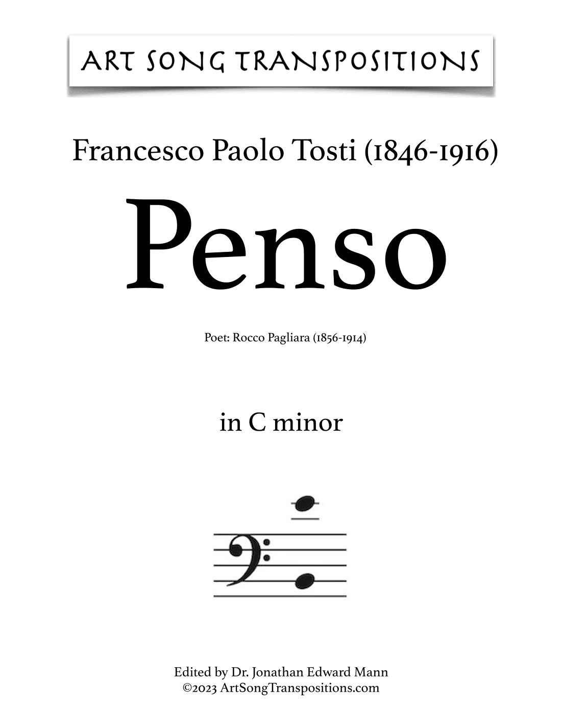 TOSTI: Penso (transposed to C minor, bass clef) (arr. ArtSongTranspositions.com)