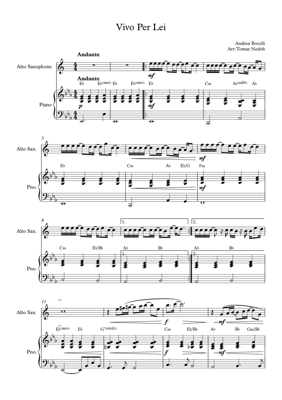 Vivo Per Lei (arr. Tomaz Nedoh)