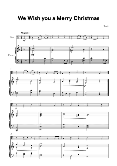 Trad. - We Wish you a Merry Christmas (for Viola and Piano) (arr. Cadenza Editions)