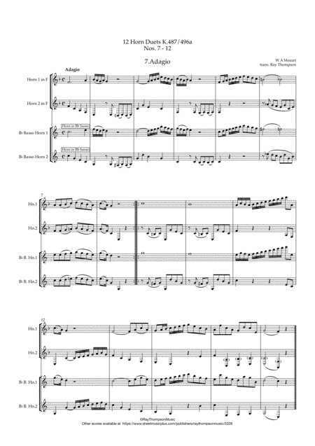 Mozart:12 Horn Duets K.487/496a (Nos.7 to 12) - horn duet (arr. Ray Thompson)