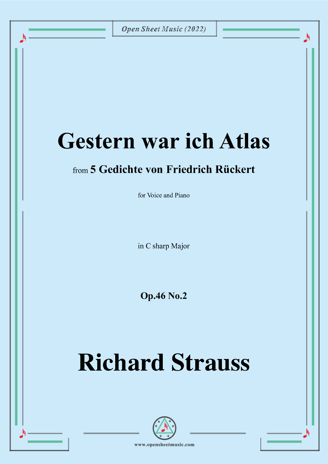 Richard Strauss-Gestern war ich Atlas,in C sharp Major,Op.46 No.2 (arr. OSM Press)