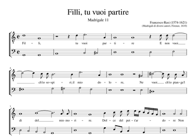 Filli tu vuoi partire (arr. Early Music Scores)