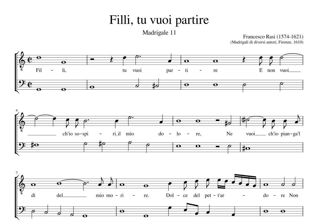 Filli tu vuoi partire (arr. Early Music Scores)