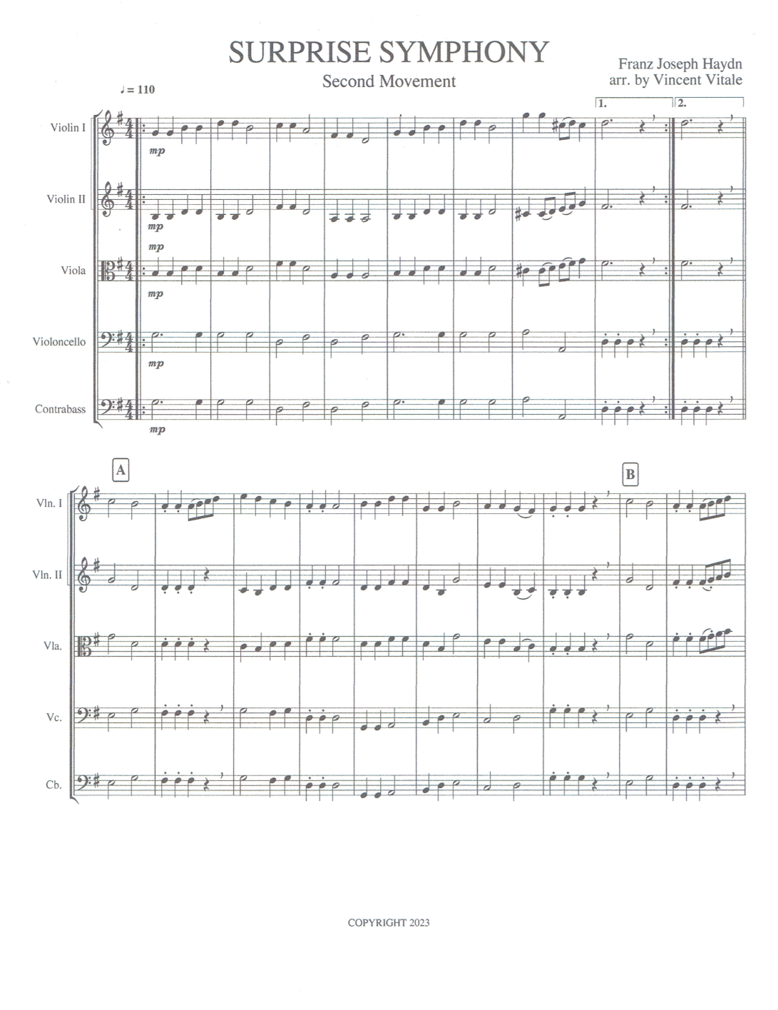 SURPRISE SYMPHONY-2ND MVT.   (easy) (arr. Vincent Vitale)