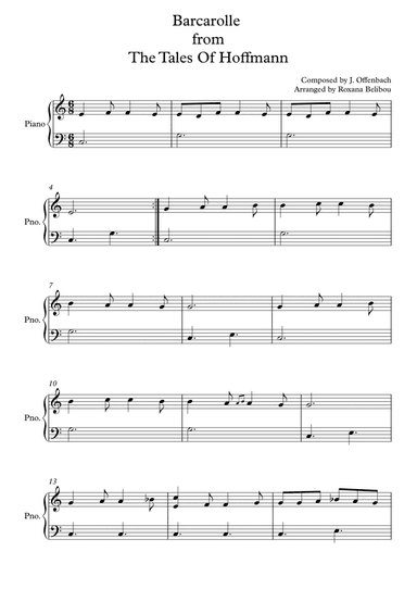 Barcarolle from The Tales of Hoffmann Easy Piano (arr. Roxana Belibou)