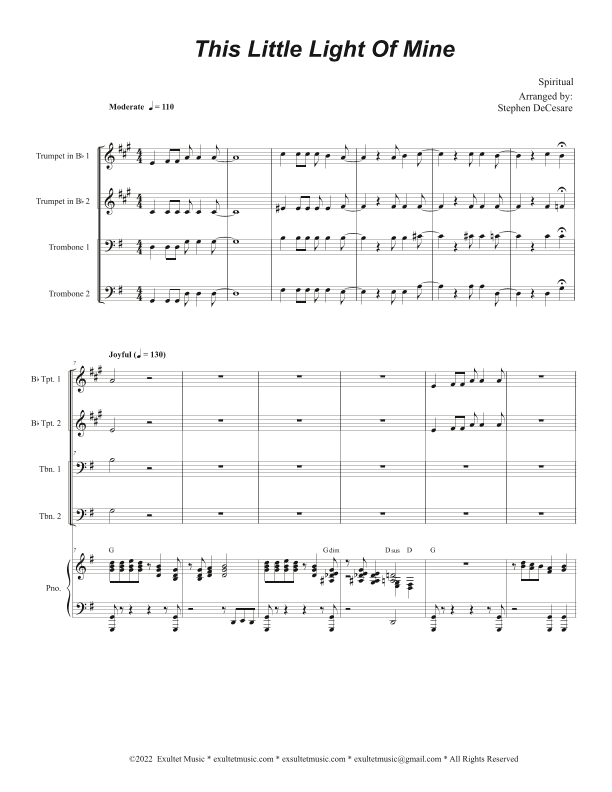 This Little Light Of Mine (Brass Quartet and Piano - Alternate Version) (arr. Stephen DeCesare)