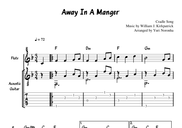 Away In A Manger - For Flute and Acoustic Guitar (Very easy christma song) (arr. Yuri Noronha)