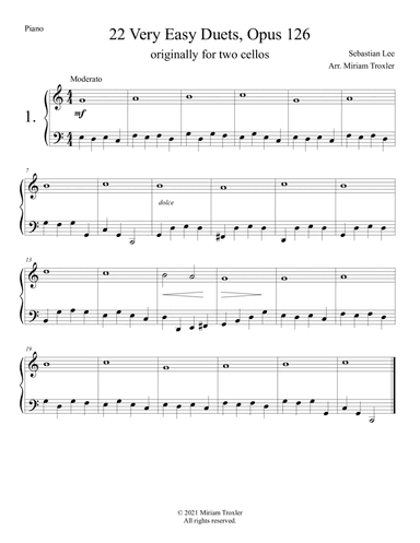 Sebastian Lee 22 Easy Duets Op. 126 for Piano (arr. Miriam Troxler)