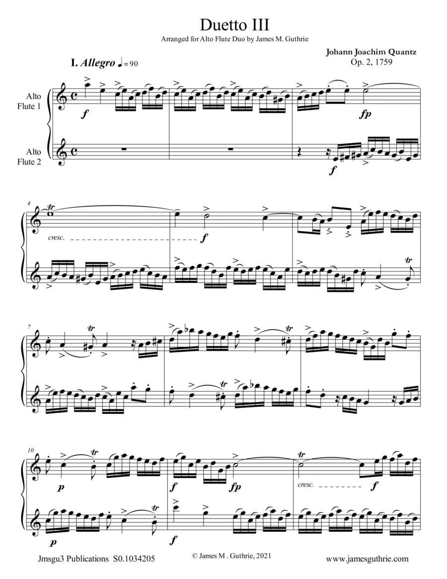 Quantz: Duetto Op. 2 No. 3 for Alto Flute Duo (arr. James M. Guthrie)