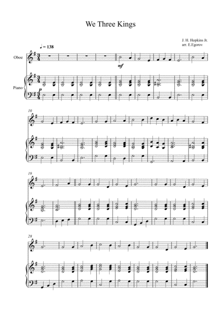 We Three Kings, John Henry Hopkins Jr., For Oboe & Piano