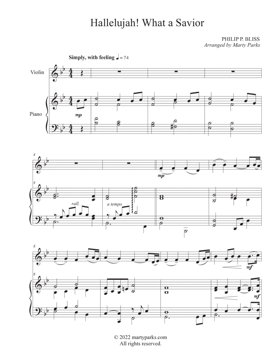 Hallelujah! What a Savior (Violin-Piano) (arr. Marty Parks)