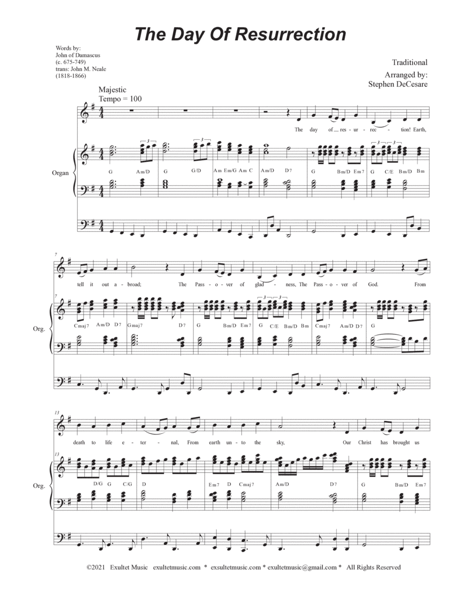 The Day Of Resurrection (Unison choir - Organ accompaniment) (arr. Stephen DeCesare)