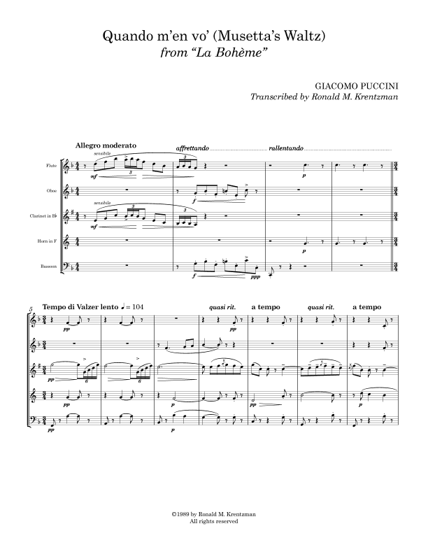 Musetta's Waltz from "La Boheme" (arr. Ronald M. Krentzman)