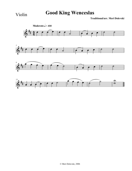 Good King Wenceslas: violin/piano (arr. Meri Dolevski)