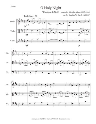 O Holy Night for String Trio (arr. Stephen W. Burch (ASCAP))