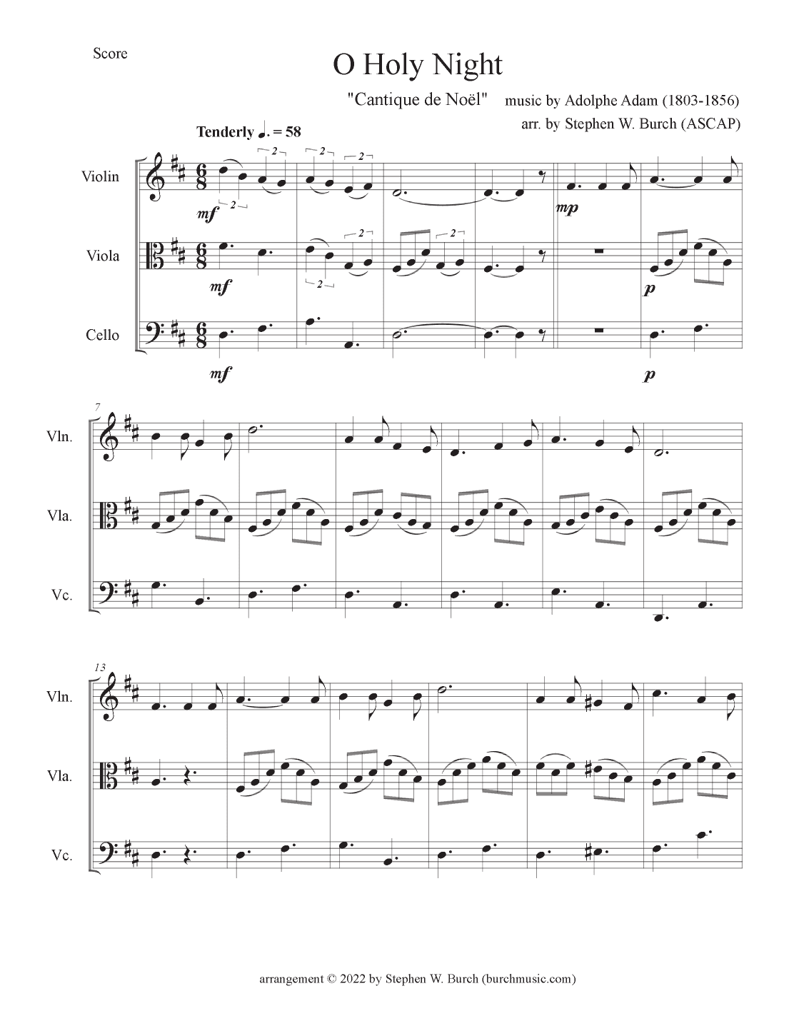 O Holy Night for String Trio (arr. Stephen W. Burch (ASCAP))