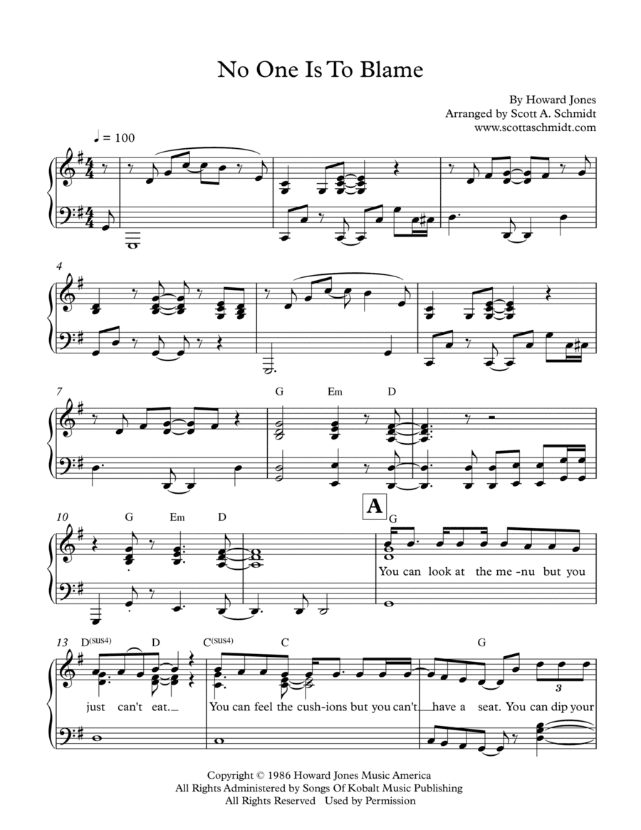 No One Is To Blame (arr. Scott A. Schmidt)