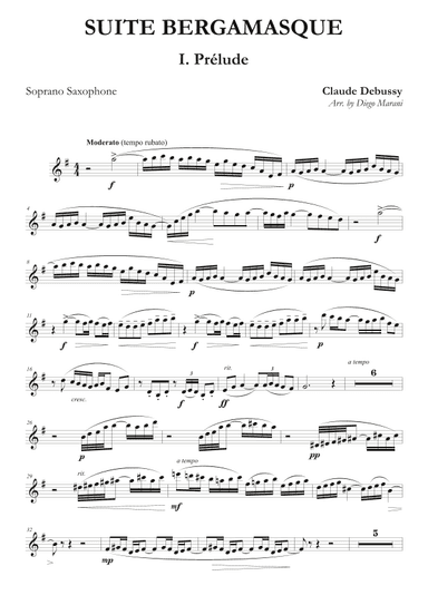 Prelude from "Suite Bergamasque" for Soprano Saxophone and Piano (arr. Diego Marani)