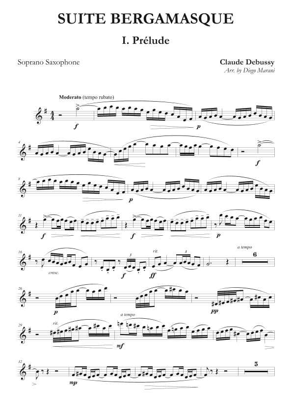 Prelude from "Suite Bergamasque" for Soprano Saxophone and Piano (arr. Diego Marani)