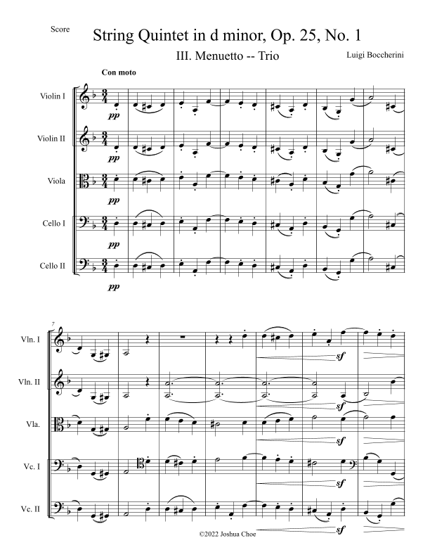 String Quintet in d minor, Op. 25, No. 1, Movement 3 (arr. Joshua Choe)