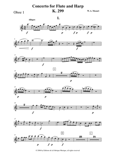 Wolfgang Amadeus Mozart: Concerto for flute and harp, K. 299, oboe 1 part (arr. Musik Fabrik Music Publishing)