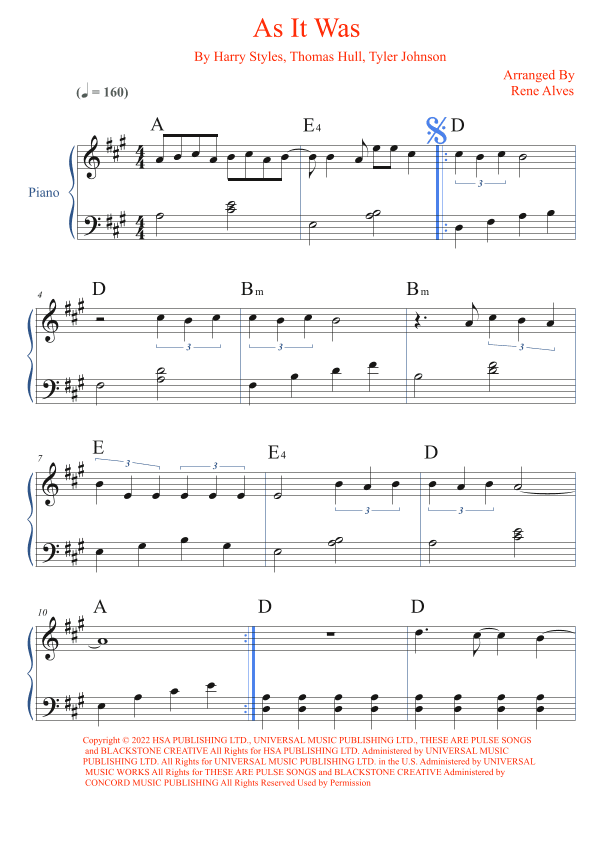 As It Was (arr. Rene Alves)