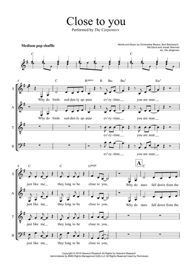 Close To You (arr. Ole Jørgensen)