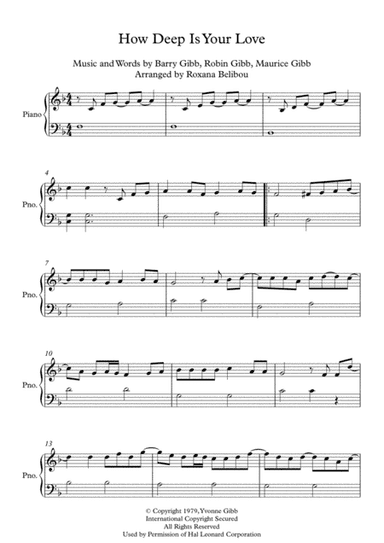 How Deep Is Your Love  from the Motion Picture SATURDAY NIGHT FEVER (arr. Roxana Belibou)