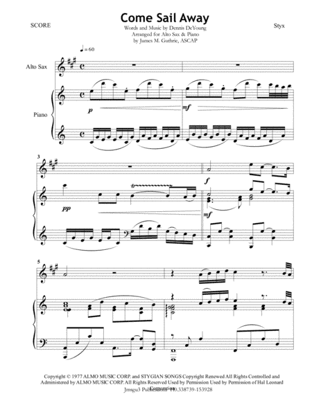 Come Sail Away (arr. James M. Guthrie, ASCAP)