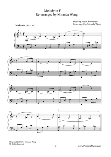 Romantic Melody in F for Piano Solo (arr. Miranda Wong)