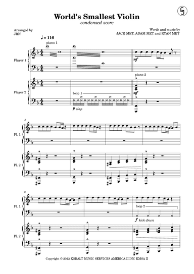 World S Smallest Violin (arr. JRN Piano Duo)