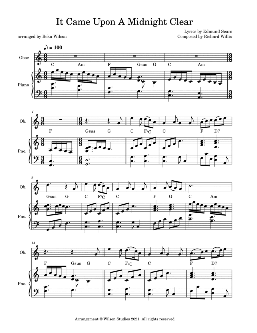It Came Upon a Midnight Clear--oboe solo (arr. Beka Wilson)