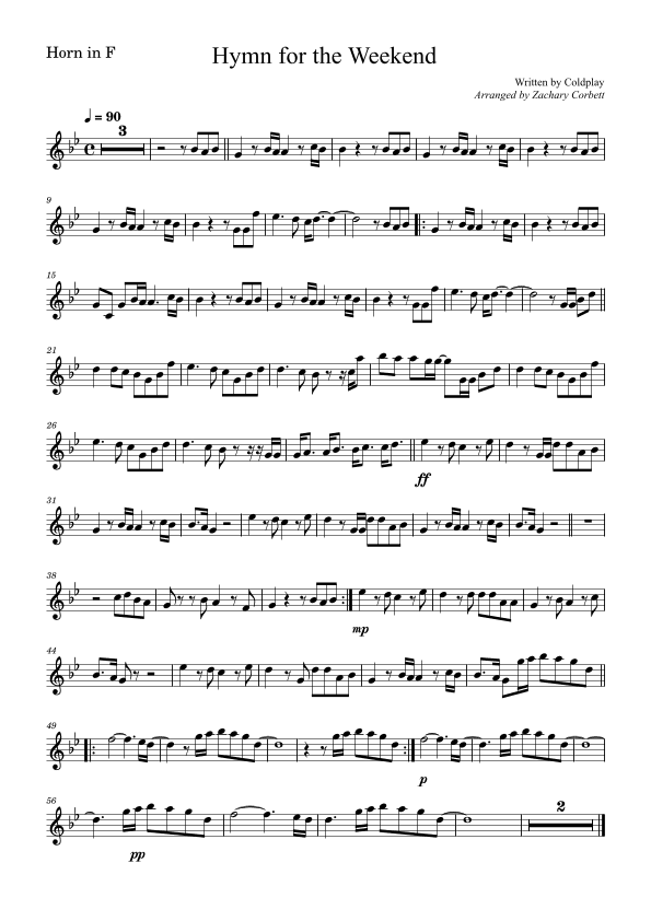 Hymn For The Weekend (arr. Zachary Corbett)