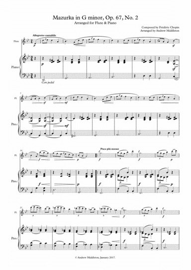Mazurka in G Minor, Op. 67, No. 2 for Flute & Piano (arr. Andrew Middleton)