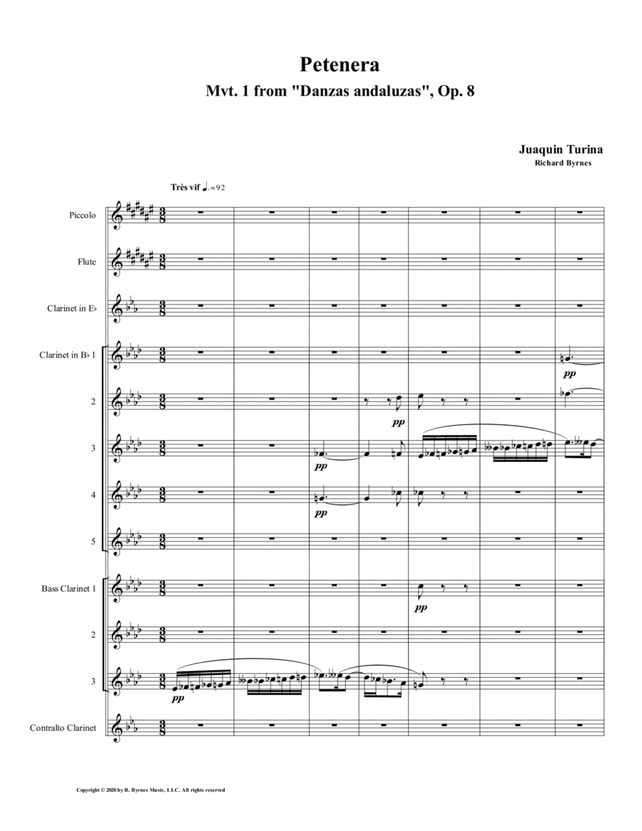 Petenera (Mvt. 1 from Danzas andaluzas, Op. 8) by Juaquín Turina (Clarinet Choir + Fl, Picc.) (arr. Richard Byrnes)